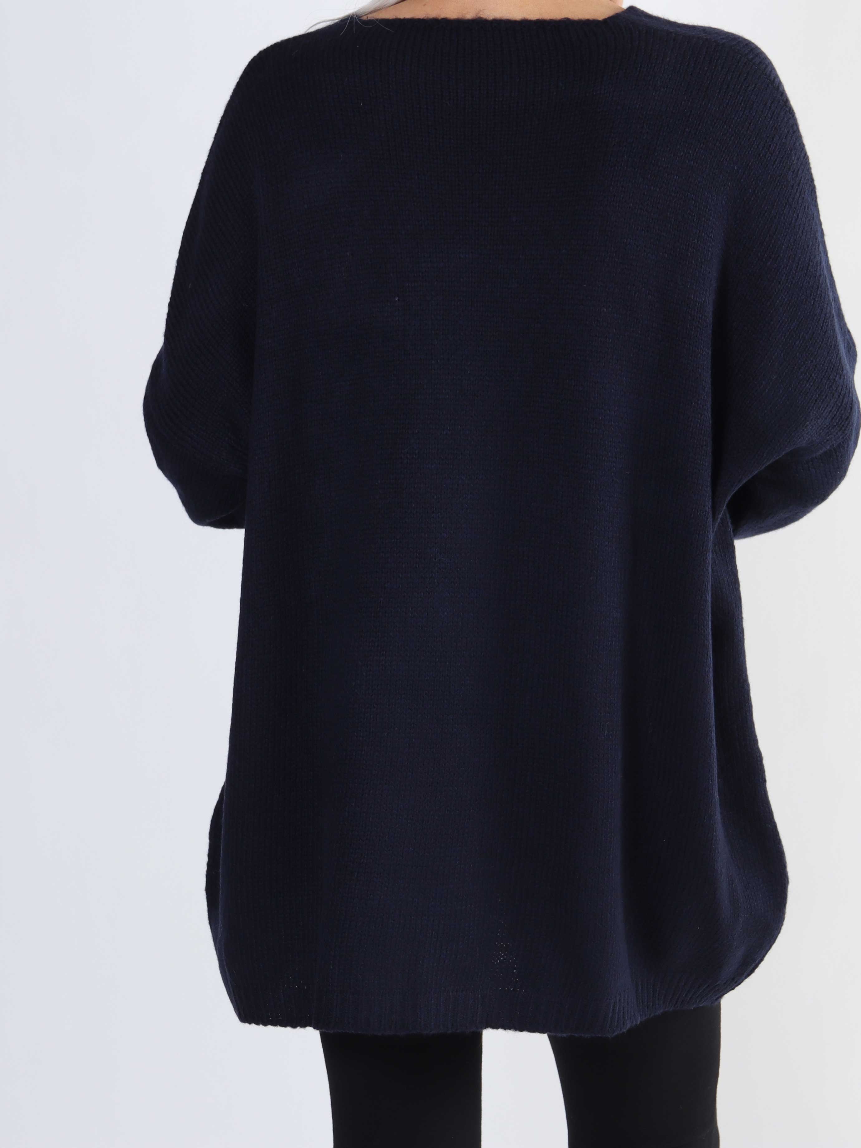 Achilla - Plus size strikbluse med guld print foran